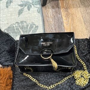 Jimmy Choo Black Patent Clutch with Gold Chain